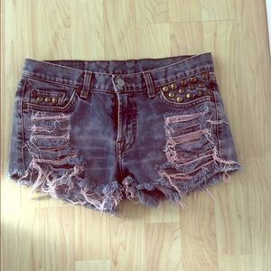 Pink stained denim shorts
